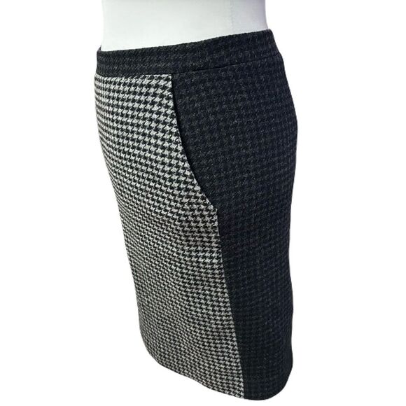 J.Crew Black & Gray Houndstooth Wool Pencil Skirt | Sz 00 | EUC - Picture 3 of 8